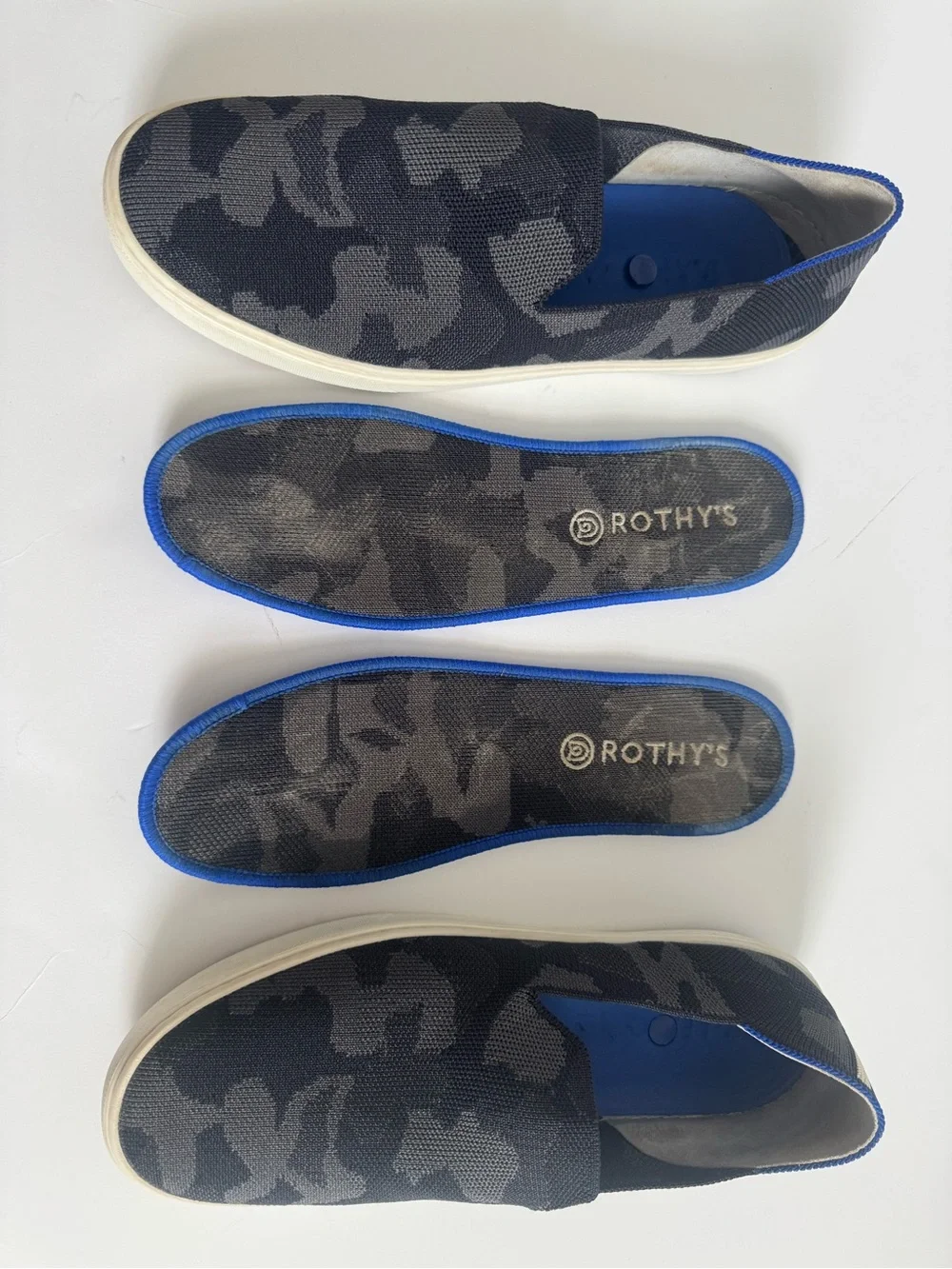 Rothy's Black & Grey Camo Slip-Ons - size 10